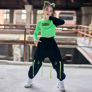 Sahne Giyim Kids Street Dans Kıyafet Hip Hop Caz Kostüm Kızlar Mahsul Tepeler Hiphop Pantolon Balo Salonu Uygulama Çılgın Giysiler Bl7299