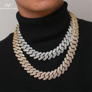 S Sier High Quality 20Mm Diamond Cuban Chain Hip Hop Necklace Bracelet Trinket With Three Rows Of Moissanite Stone