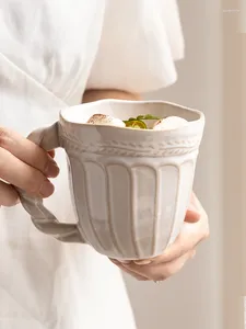 Muggar 350 ml keramisk muggstekt degvridningar hanterar vintage vit kaffemjölk kopp fench stil retro hus användning
