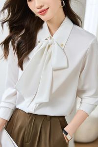 Женские блузки, корейская блузка с галстуком-бабочкой для женщин, осень 2024, шифоновые рубашки с длинными рукавами, офисные женские топы и Blusas Femininas Elegantes