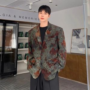 Men's Suits Men Flower Vintage Flocked Loose Casual Blazers Suit Jacket Women Streetwear Fashion Oversized Coat Host Clothes