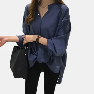 Women's Blouses Women Casual Loose Sexy V-neck Chiffon Shirt Long Sleeve Elegant OL Office Ladies Tops Stain Blouse Shirts For Solid Color