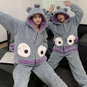 Women's Sleepwear Cute Winter Women Pajama Sets Men Thicken Hooded Couple Suit Adult Korean Pyjama Loungewear Soft Warm Homewear