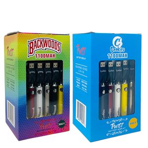 Cookies Backwoods 30ct 1100mAh Bottom Twist Batterie Vorheizen Einstellbare Spannung VV 510 Kartuschenbatterien mit USB-Ladegerät 30 Stück A Display