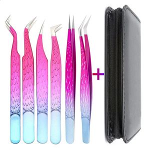 6PC False Lashes Tweezers Set For Fake Eyelashes Extensions Individual Curved Strip Eyebrow Hair Clip Tongs Nail Art Makeup Tool 240123