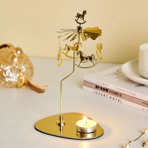 Mental Triangle Tray Rotating Candle Holder Romantic Spinning Tea Light Home Party Decoration Table Centerpiece Ornament 240127