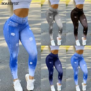 Kvinnor faux denim leggings höga midja jeans byxor smala elastiska sömlösa mager sport blyertsbyxor kvinnlig träning som kör byxor 240119