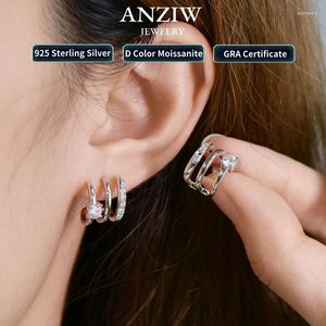 Studörhängen Anziw Triple Side Hoops Half Open Cuff Real 925 Silver Piercing Ear Moissanit för kvinnor Koreanska smycken