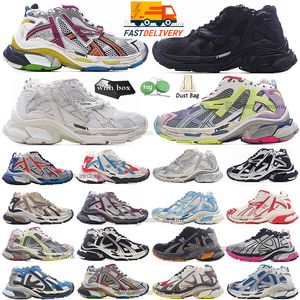 With box designers Runner 7 vintage women men casual shoes Paris Runners sneaker 7.0 Trainers black white pink blue Burgundy Deconstruction sneakers jogging hiking
