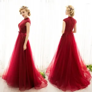 Party Dresses Fancy Appliques High Neck Beading A-Line Bowknot Sashes Evening Burgundy Long Formal Prom Gowns Abendkleider 2024