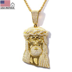 USA Stock Freeshipping Religion Hip Hop Jewelry Sier Gold Plated VVS Moissanite Jesus Pendant Halsband