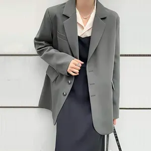 Ternos femininos retrô cinza blazer para mulheres-primavera/outono estilo coreano jaqueta solta na moda ins influenciador da moda de hong kong inspirado