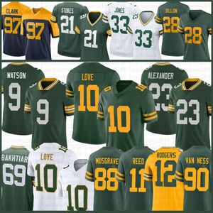 Josh Jacobs Love Christian Watson Football Jersey Rashan Gary Romeo bezog Jayden Reed Reggie White Brett Favre Lukas van Ness Luke Musgrave Savage