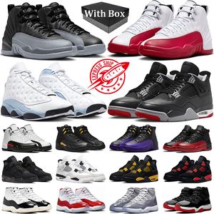 Jumpman 4 11 12 13 Erkek Kadın Basketbol Ayakkabıları 12S Kiraz Siyah Kurt Gri Kırmızı Taksi 4s Yeniden Yeniden Alınmış Kara Kedi 13s Mavi Gri 11s Minnettarlık Erkekler Sneakers