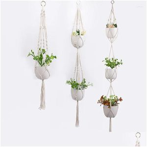 Vases Handmade Rame Flowerpot Net Vintage Hanging Basket Plant Hangers Cotton Pot Rope Garden Balcony Decor Drop Delivery Home Otyc2