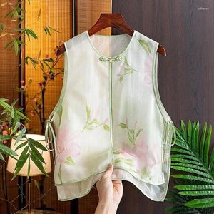 Ethnic Clothing Chinese Traditional Vest Women Oriental Style Top Stand Collar Retro Elegant Embroidered Sleeveless Tang Suit Summer Coat