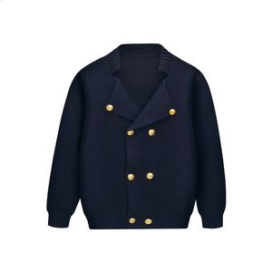 Chegada de malha cardigans para meninos inglaterra estilo duplo breasted casacos primavera outono azul marinho adolescente uniforme meninas camisola 240124