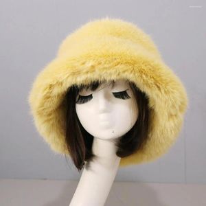 Berets Elegantes Adultos Chapéu Fluffy Faux Fur Senhoras Outono Inverno Mulheres Bucket Cap