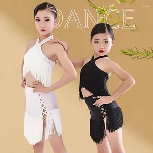 Bühnenkleidung Mädchen Latin Dance Kleid voller Fransen Top Rock Wettbewerb Kostüm Chacha Samba Tango Dancewear SL8427