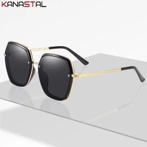 Kvinnor Solglasögon Polariserade UV400 Street Fashion Sun Glasses Metal Polygon Eyeglasses Frame Ladies Travel Beach Sunscreen Eyewear 240118