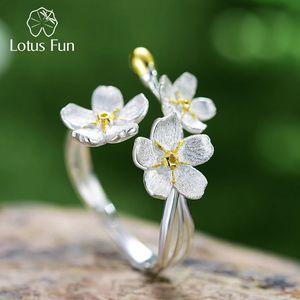 Lotus Fun Wedding Fresh Elegant Forgetmenot Flower Adjustable Rings for Women Real 925 Sterling Silver Dating Fine Jewelry 240122