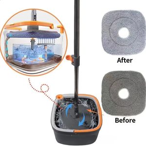 Mop Water Separation Square Mop With Bucket 3PCS Mop Heads 360 Ceaning Microfiber Lazy Floor Floating Household Cleaning mop 240123