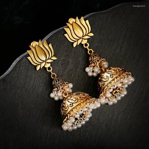 Dangle Earrings 2024 Retro Gold Color Lotus Flower Pearl Tassel Gypsy Boho Ethnic For Women