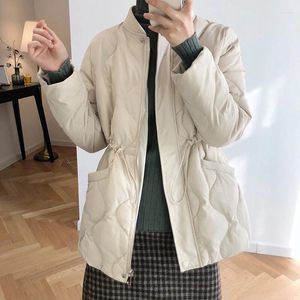 Women's Down Stand-up Collar Padded Jacket Mid-length 2024 Winter Waist Rhombic Thickened Warmth