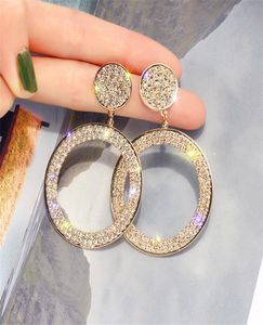 Shining Circle Luxury Drop Hoop Earrings Precision Inlay Gold Silver Color Rhinestone Earring For Women Wedding Party Jewelry1525760