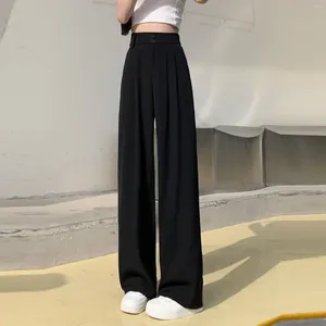 Women's Pants Fashion Button High Waist Slim Straight Elastic Casual Wide Leg Loose Trousers Ropa Mujer