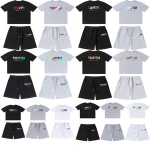 Summer Trapstar Mens T Shirt Pants 2 Piece Sets Designer Rainbow Towel Embroidery Decoding Tshirts Men's Black White Round Neck T-shirt