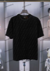 xinxinbuy Maglietta da uomo firmata Maglietta doppia lettera stampa jacquard velluto manica corta cotone donna Nero bianco blu grigio S-3XL