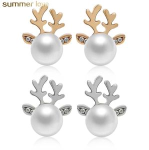 high quality reindeer pearl christmas earrings for kids women rhinestone inlay lovely stud earrings christmas jewelry gift5000949