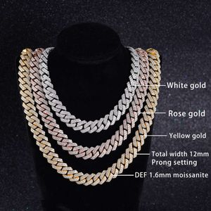 Starsgem 12Mm Necklace Erkek Kolye Ready To Ship Sterling Sier Moissanite Cuban Link Chain