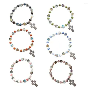 Charm-Armbänder, Perlen, Kreuz-Anhänger, Perlenarmband, elastisch, für Damen und Mädchen, Party-Schmuck