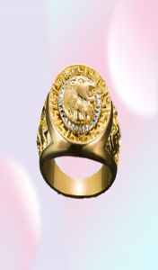 Moda Hip Hop Anello da dito color oro Men039s Anello stile punk Fascia Cool Anello con testa di leone Gioielli maschili 8131474614