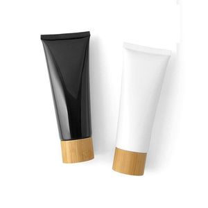 60 ml tomt vitt plastpressrör bambu trä skruv lock kosmetisk förpackning behållare svart påfyllningsbar flaska 25pieces/parti ttufd jolhk