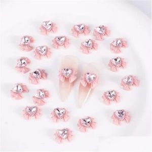 Decorações de arte da unha Manicure Supplies Charming 3D Heart Faux Pink Bow Charms Rhinestones For Phone Case Acessórios Drop Drop HEA OTP19