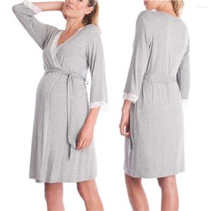 Freizeitkleider Damen Robe Pyjama V-Ausschnitt 3/4-Ärmel Kleid Sommer Umstandsmode Tailliert Kuschelig Schwangerschaft