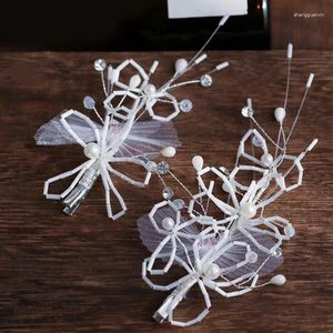 Hair Clips 2pcs White Yarn Flower Clip Bridal Hairpin Bride Barrette Headpiece Wedding Accessories Ornaments