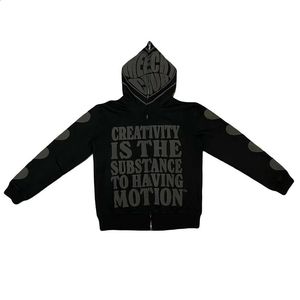 Hip Hop Men hoodies y2k Retro Letter Print Loose Full Zip Long Sleeve Sweatshirt Fashion High Street Autumn Hooded Jackor 240127