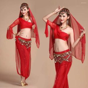 Stage Wear 2024 Sexy Belly Dance Costume Set 5 PCS(Top Pant Waist Chain Veil Bracelet Pair) Bollywood/ Costumes Dancewear