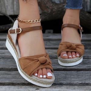 Mulheres moda plataforma sandálias verão peep toe cunhas gladiador mulher não deslizamento grosso sola sapatos de praia plus size 43 240119