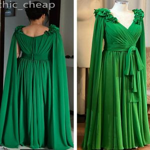 2024 Aso Ebi Arabic Green A-line Mother Of The Bride Dresses Flowers Chiffon Evening Prom Formal Party Birthday Celebrity Mother Of Groom Gowns Dress ZJ057