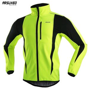 ARSUXEO Men Winter Cycling Jacket Thermal Fleece Bike Jersey Windproof Waterproof Softshell Coat MTB Bicycle Jacket Reflective 240202