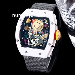 RM088 Automatisk lindning Tourbillon Smiley Mens Watch 28800 VPH ATZ White Ceramic Wristwatch Sapphire Crystal Oversize Designer Watches Waterproof