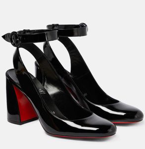 24s Paris Red Sandal shoes Miss Sabina 85mm Patent Leather Ankle-Strap Sandals Women black sandal chunky heel reds sole high heel designer shoe 35-43 With box