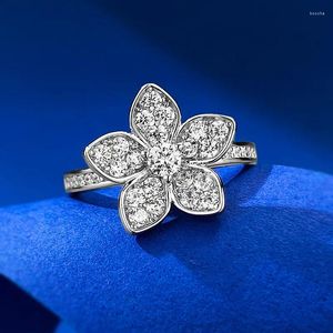 Cluster Rings S925 Silver Flower Diamond Ring Plated Gold Daily Single Wear Stacked Index Finger Wholesale