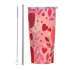 Tumblers Valentine's Day Tumbler Red Hearts Mönster kall dryck Vattenflaska Läcksäker rostfritt stål Termiska koppar Anpassade Travelmugs Cup