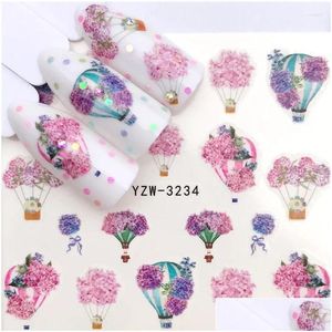 Stickers Decals Nail 1Pcs Art Water Flower Rose Purples Eyes Designs For Women Fl Er Sticker Decorations Winter Tips Drop Delivery Hea Otwqn